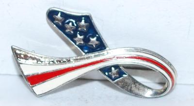 VINTAGE 911 FLAG RIBBON BROOCH (2" x 1") -- Marked 911-2001 © Darlene USA -- on a Silver Tone Setting
