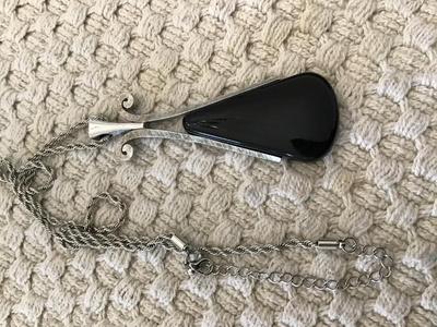 Vintage Avon Statement pendant simulated onyx Faux Brushed Silver