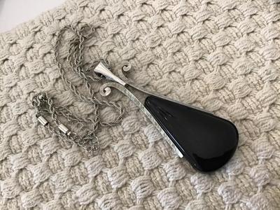 Vintage Avon Statement pendant simulated onyx Faux Brushed Silver
