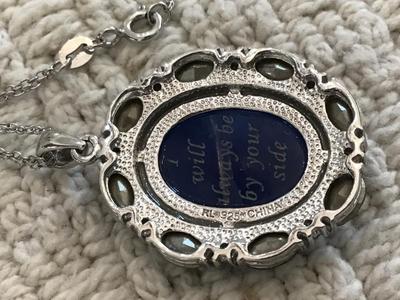 Vintage Blue Agate praying Angel Cameo on Double 925 Chain ReverseEngraving