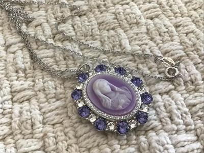 925 Silver Purple Crystal and Rhinestone Cameo