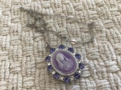 925 Silver Purple Crystal and Rhinestone Cameo
