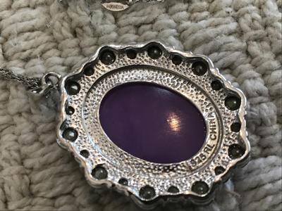 925 Silver Purple Crystal and Rhinestone Cameo