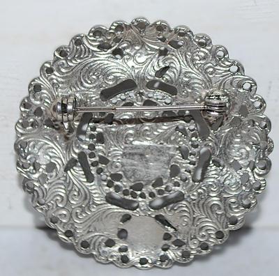 Marquise Cut PURPLE & Teardrop Cut GRAY Stones BROOCH (1¾" Diam.) on a Silver Tone Setting