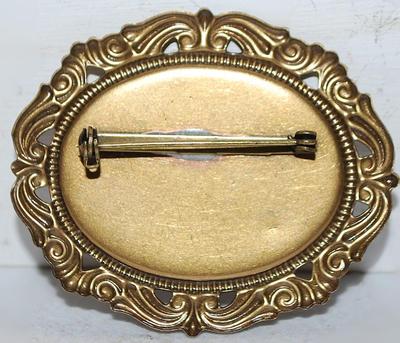 Porcelain-Style Oval CHERUB BROOCH (2" x 1¾") on a Brass-Colored Setting