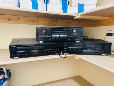 TEAC HOME STEREO RECEIVER, CASSETTE DECK AND CD CHANGER W/REMOTES