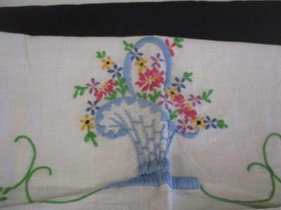 Vintage Hand-Embroidered Linen Floral Design #7