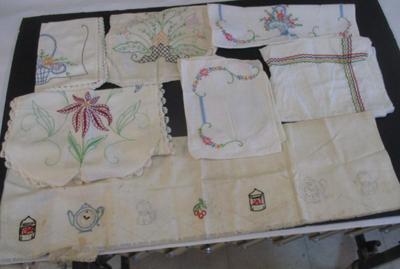 Vintage Hand-Embroidered Linen Floral Design #7