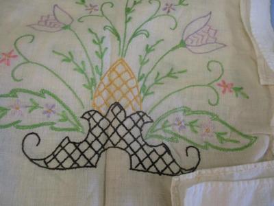 Vintage Hand-Embroidered Linen Floral Design #7