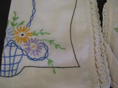 Vintage Hand-Embroidered Linen Floral Design #7