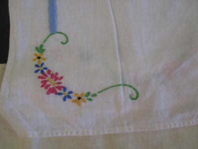 Vintage Hand-Embroidered Linen Floral Design #7