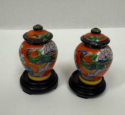 2 Small Miniature Vintage Gold Castle Ginger Jars made in Japan