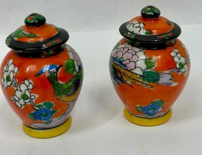 2 Small Miniature Vintage Gold Castle Ginger Jars made in Japan