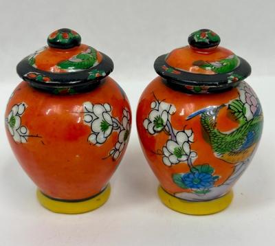 2 Small Miniature Vintage Gold Castle Ginger Jars made in Japan