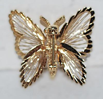 Small ALL GOLD Colored BUTTERFLY BROOCH (¾" x ¾") with Wire Art Leme' Wings on a Gold Tone Setting