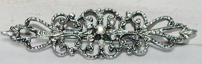 Silver Colored BAR BROOCH (2" x ½") with 7 Tiny Stones in a Center Star on a Silver Tone Setting