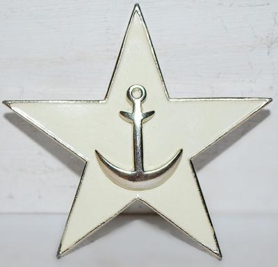 Silver Colored ANCHOR BROOCH (2" x 2") on an Enameled 5 Point STAR and Silver Tone Setting