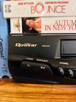 QUASER 4 HEAD VCR AND A GREAT ASSORTMENT OF VHS MOVIES