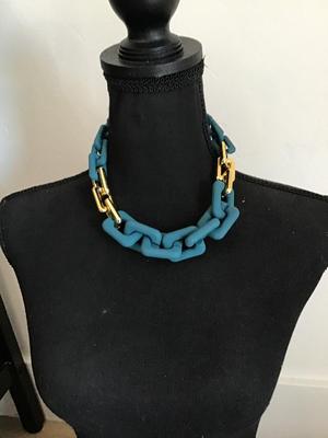 Teal and gold chain link, statement necklace