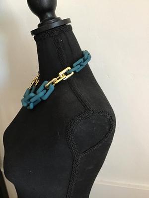 Teal and gold chain link, statement necklace