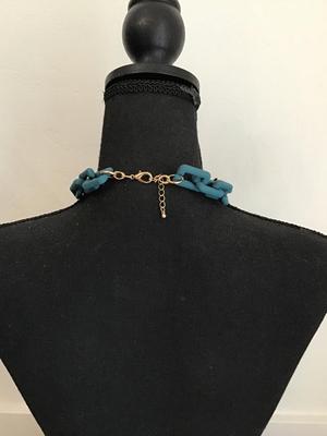 Teal and gold chain link, statement necklace
