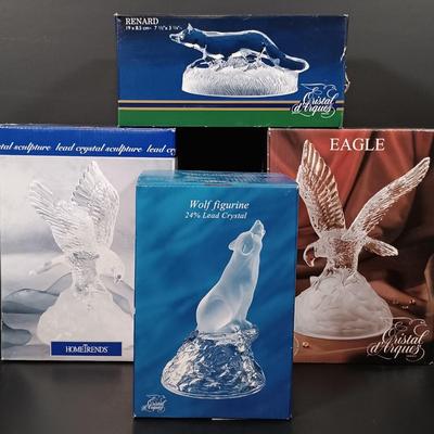 LOT 3: Set of (4) Cristal d'Arques and Hometrends Crystal Sculptures- Fox, Eagles & Wolf