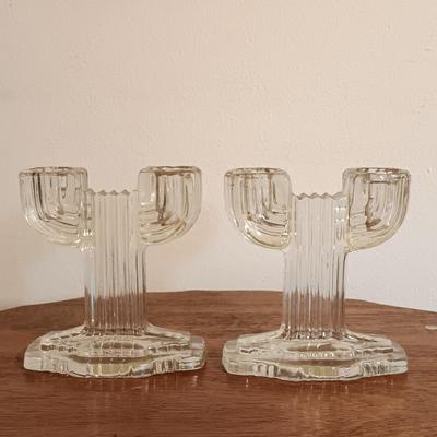 LOT 139: Vintage Side Table with Cookbooks, Anchor Hocking Tartan Pitcher, Queen Mary Candle Holders & More