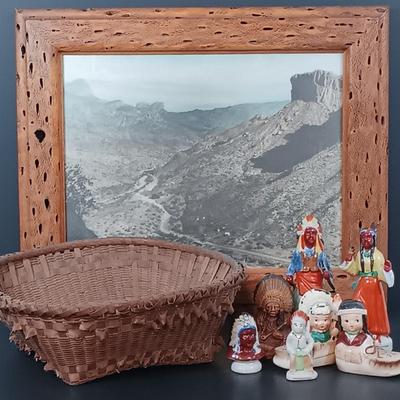 LOT 141: Antique Native American Mi'kmaq Style Porcupine Basket, Framed Signed McCulloch Bros. Photograph of Fish Creek Hill,...
