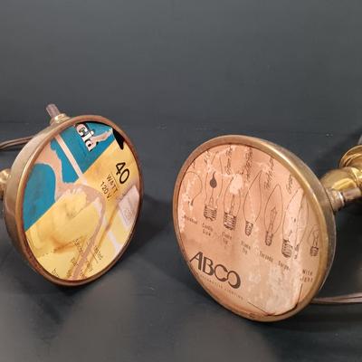 LOT 143: Brass Cricket Box, Westmoreland Floral Milk Glass Plates & Electrified Brass Hurricane Lamps