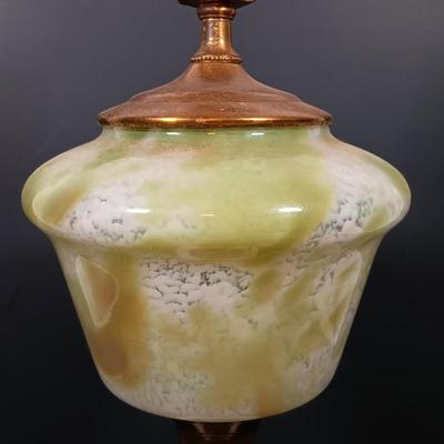 LOT 145: Green Glass Lamp with Marble Base & Crystal and Brass Lamp