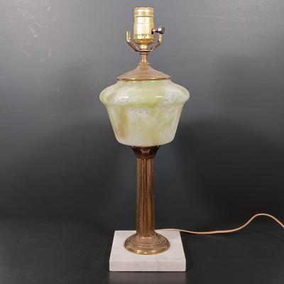 LOT 145: Green Glass Lamp with Marble Base & Crystal and Brass Lamp
