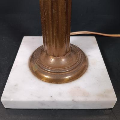 LOT 145: Green Glass Lamp with Marble Base & Crystal and Brass Lamp