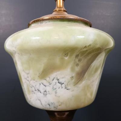 LOT 145: Green Glass Lamp with Marble Base & Crystal and Brass Lamp