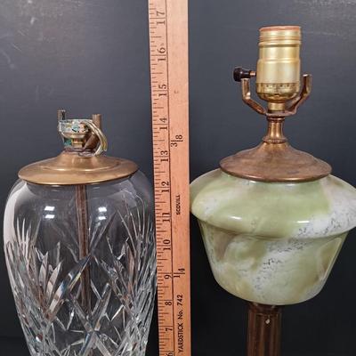 LOT 145: Green Glass Lamp with Marble Base & Crystal and Brass Lamp