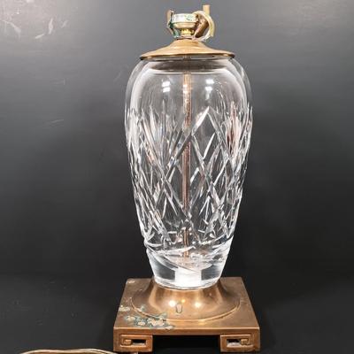 LOT 145: Green Glass Lamp with Marble Base & Crystal and Brass Lamp