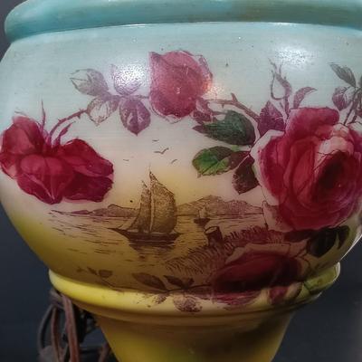 LOT 146: Gone with the Wind Style Electrified Oil Lamps with Milk Glass Shades