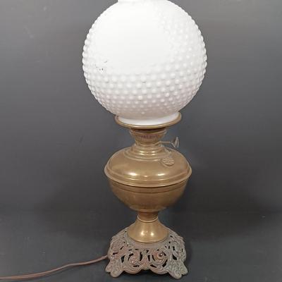 LOT 146: Gone with the Wind Style Electrified Oil Lamps with Milk Glass Shades