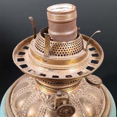 LOT 146: Gone with the Wind Style Electrified Oil Lamps with Milk Glass Shades