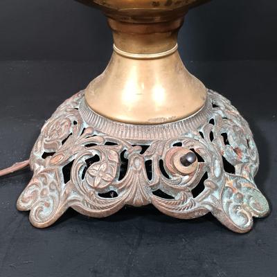 LOT 146: Gone with the Wind Style Electrified Oil Lamps with Milk Glass Shades
