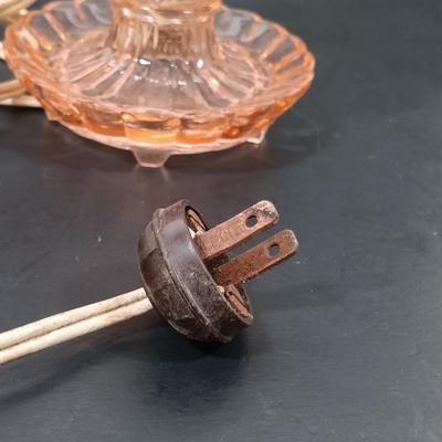 LOT 149: Vintage Lustreware Petite Table Lamp with Pink Hobnail Table Lamp
