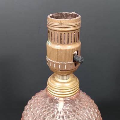 LOT 149: Vintage Lustreware Petite Table Lamp with Pink Hobnail Table Lamp