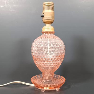 LOT 149: Vintage Lustreware Petite Table Lamp with Pink Hobnail Table Lamp
