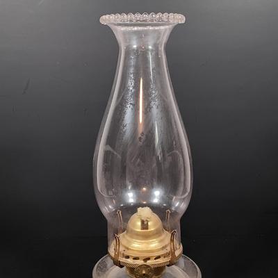 LOT 152: Oil Lamp with Unique Red and Clear Glass Shade & Set of (2) Finger Lamps
