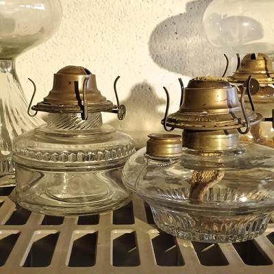LOT 160: Collection of Vintage Glass Oil Lamps - Handpainted Milk Glass Lamp, Eagle, Waterbury & More