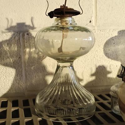 LOT 160: Collection of Vintage Glass Oil Lamps - Handpainted Milk Glass Lamp, Eagle, Waterbury & More