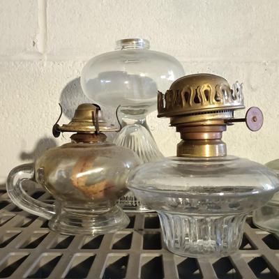 LOT 160: Collection of Vintage Glass Oil Lamps - Handpainted Milk Glass Lamp, Eagle, Waterbury & More