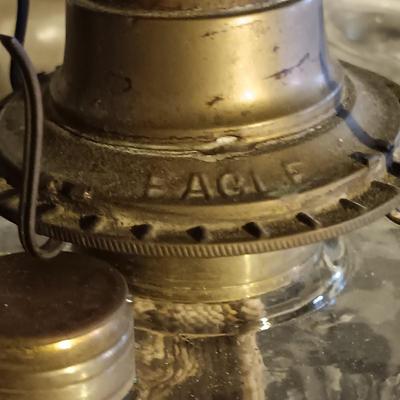 LOT 160: Collection of Vintage Glass Oil Lamps - Handpainted Milk Glass Lamp, Eagle, Waterbury & More