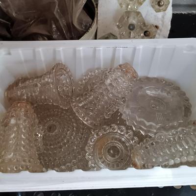 LOT 162: Vintage Beaded Glass Lamp Parts with Porcelain, Glass and Brass Knobs & More