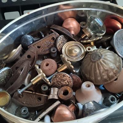 LOT 162: Vintage Beaded Glass Lamp Parts with Porcelain, Glass and Brass Knobs & More