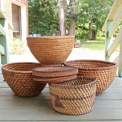 LOT 191: Collection of (5) Hand Woven Natural Fiber Baskets